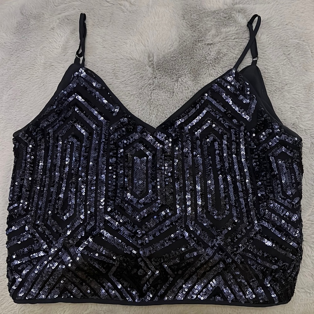 F21 Navy Blue Sequined Crop Tank